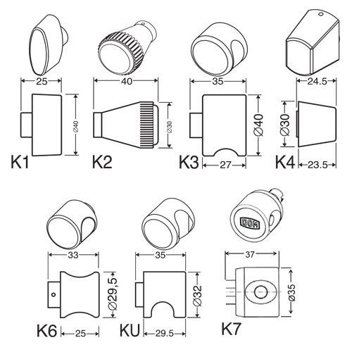 Afmetingen van DOM knoppen Technische tekening